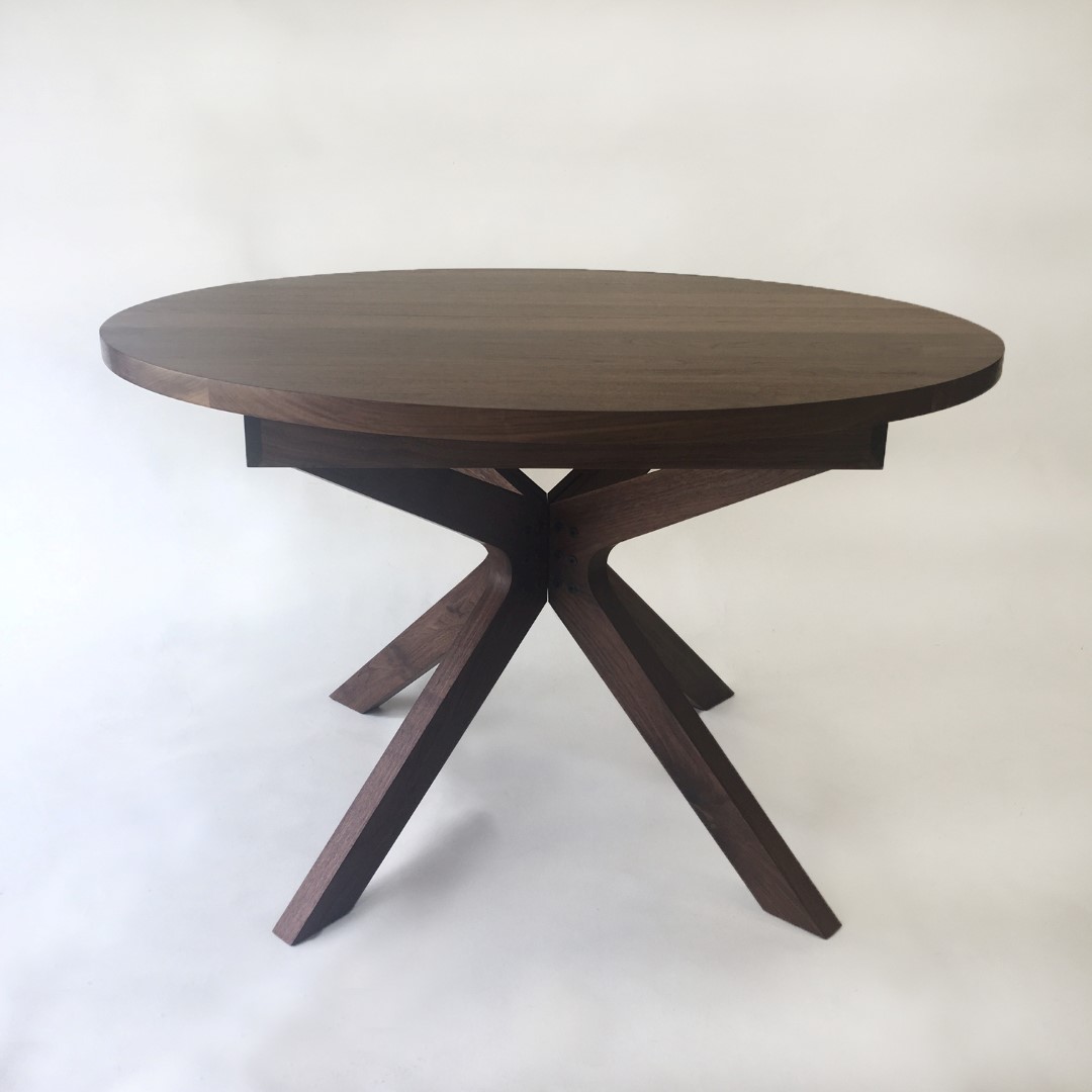 Contemporary Modern Solid Walnut Round Dining Table with Modern